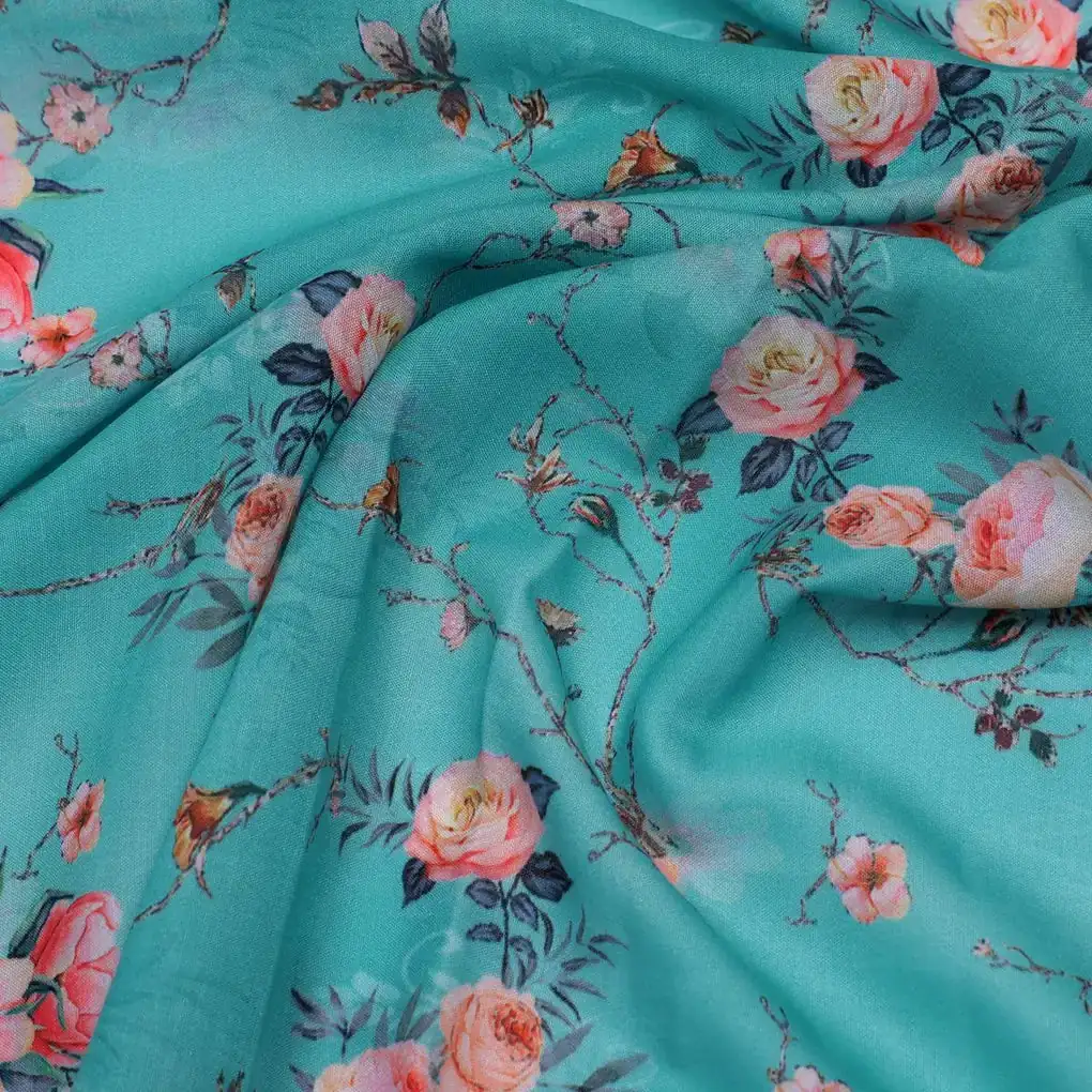 Flower Branch Allover Digital Printed Fabric - Kora Silk - Image 3