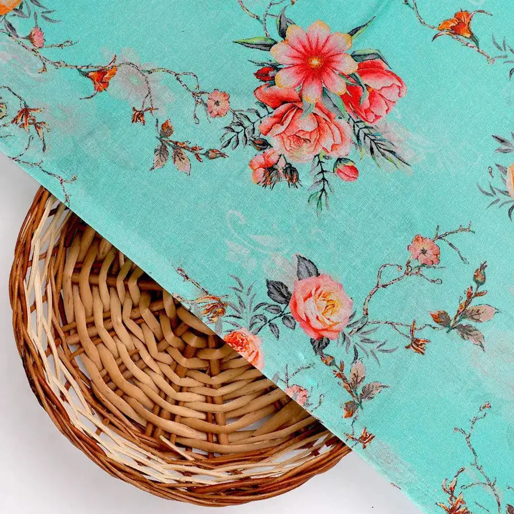 Flower Branch Allover Digital Printed Fabric - Pure Cotton - Image 2