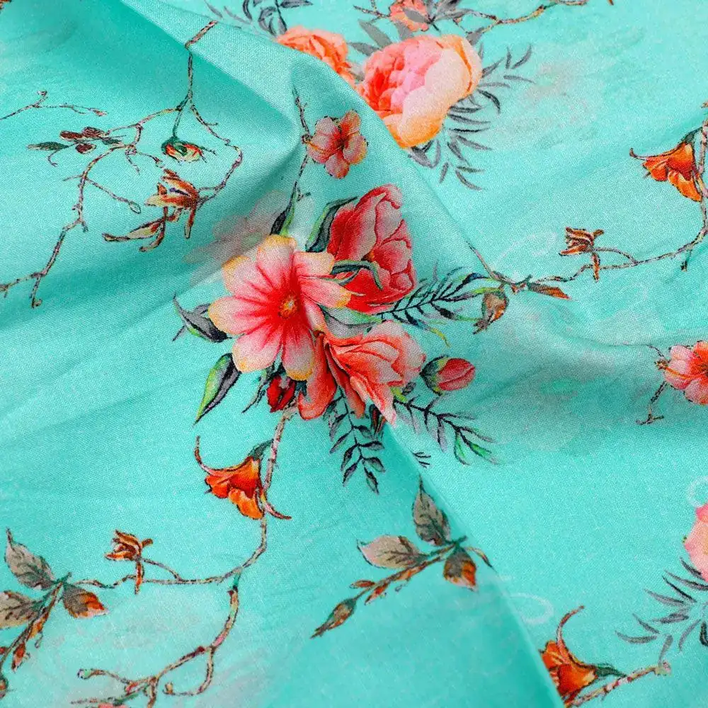 Flower Branch Allover Digital Printed Fabric - Pure Cotton - Image 3