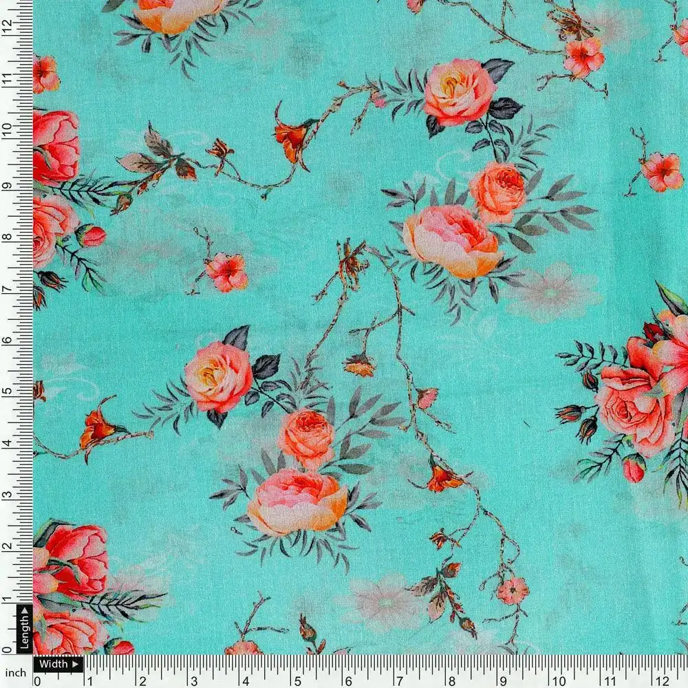 Flower Branch Allover Digital Printed Fabric - Pure Cotton - Image 4