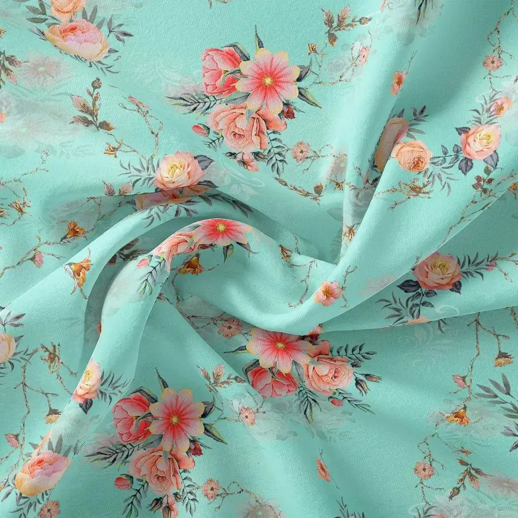 Flower Branch Allover Digital Printed Fabric - Crepe - Image 3