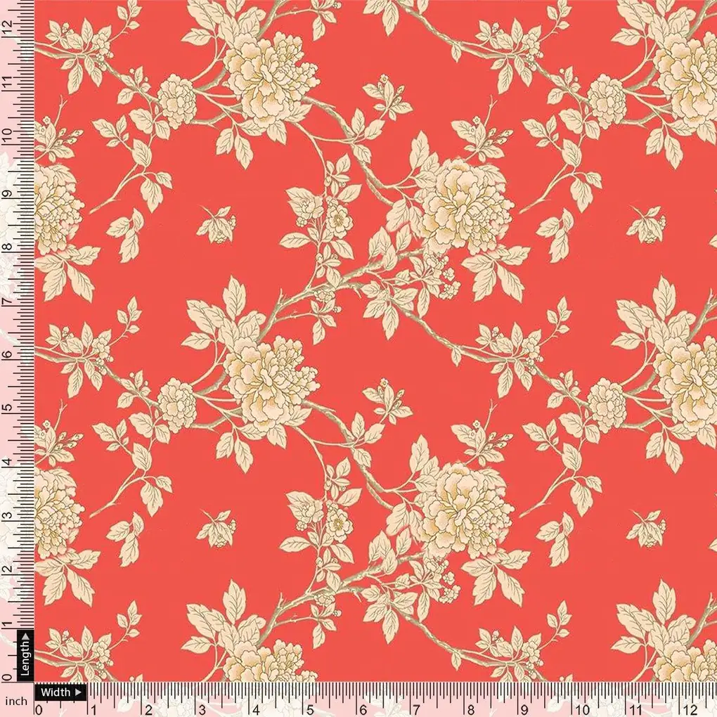 Flower Bunch On Dreamy Orange Digital Printed Fabric - Image 4