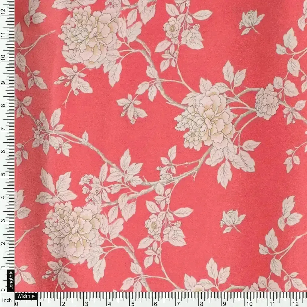 Flower Bunch On Dreamy Orange Digital Printed Fabric  - Japan Satin - Image 4