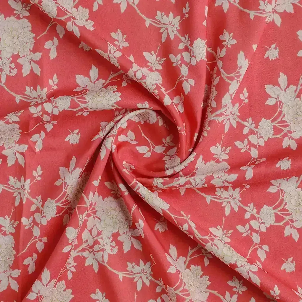 Flower Bunch On Dreamy Orange Digital Printed Fabric  - Muslin - Image 2