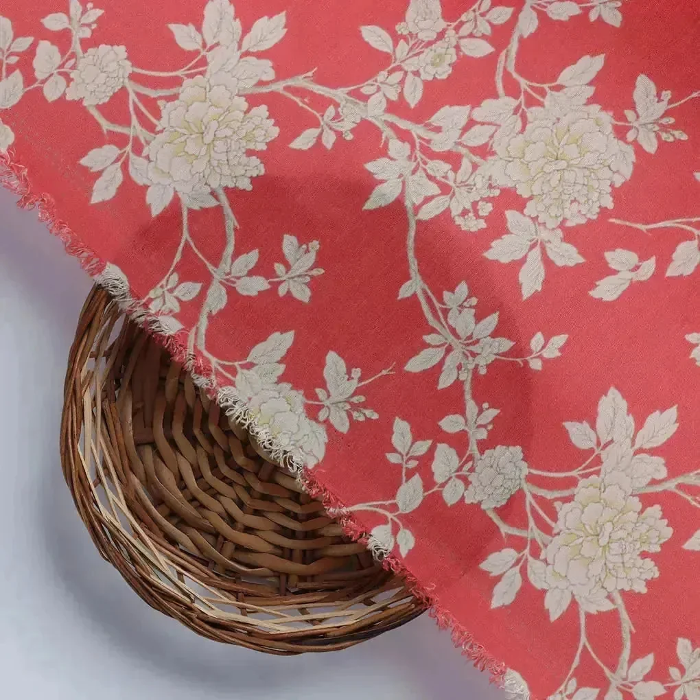 Flower Bunch On Dreamy Orange Digital Printed Fabric  - Muslin - Image 3