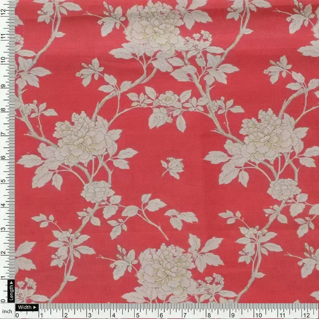 Flower Bunch On Dreamy Orange Digital Printed Fabric  - Muslin - Image 4