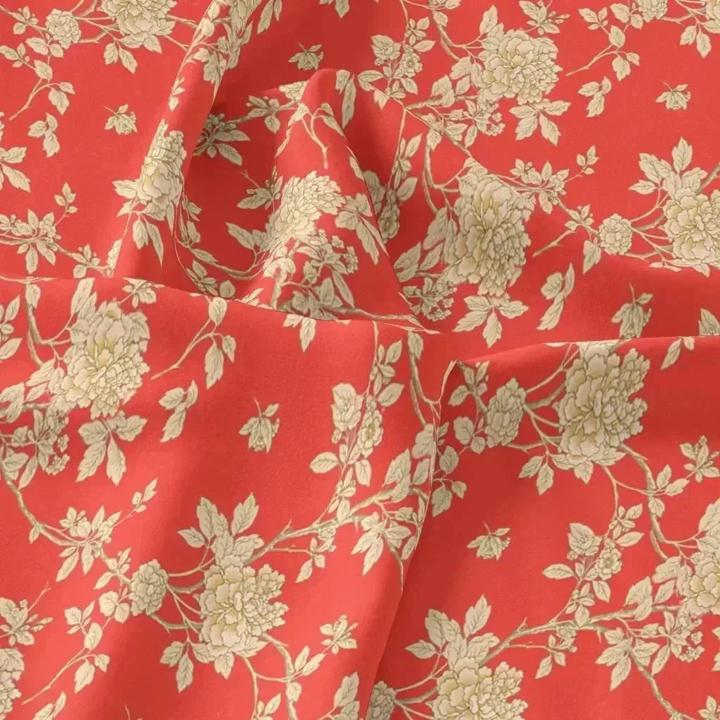Flower Bunch On Dreamy Orange Digital Printed Fabric  - Pure Cotton - Image 3