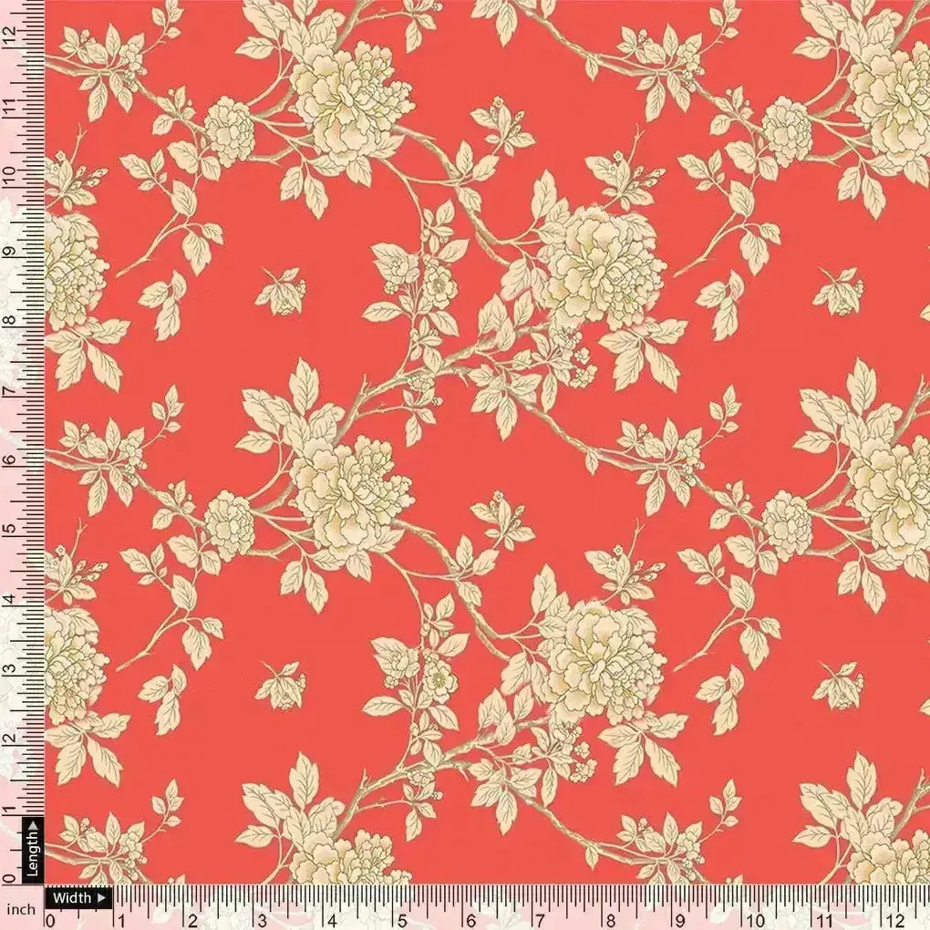 Flower Bunch On Dreamy Orange Digital Printed Fabric  - Pure Cotton - Image 4