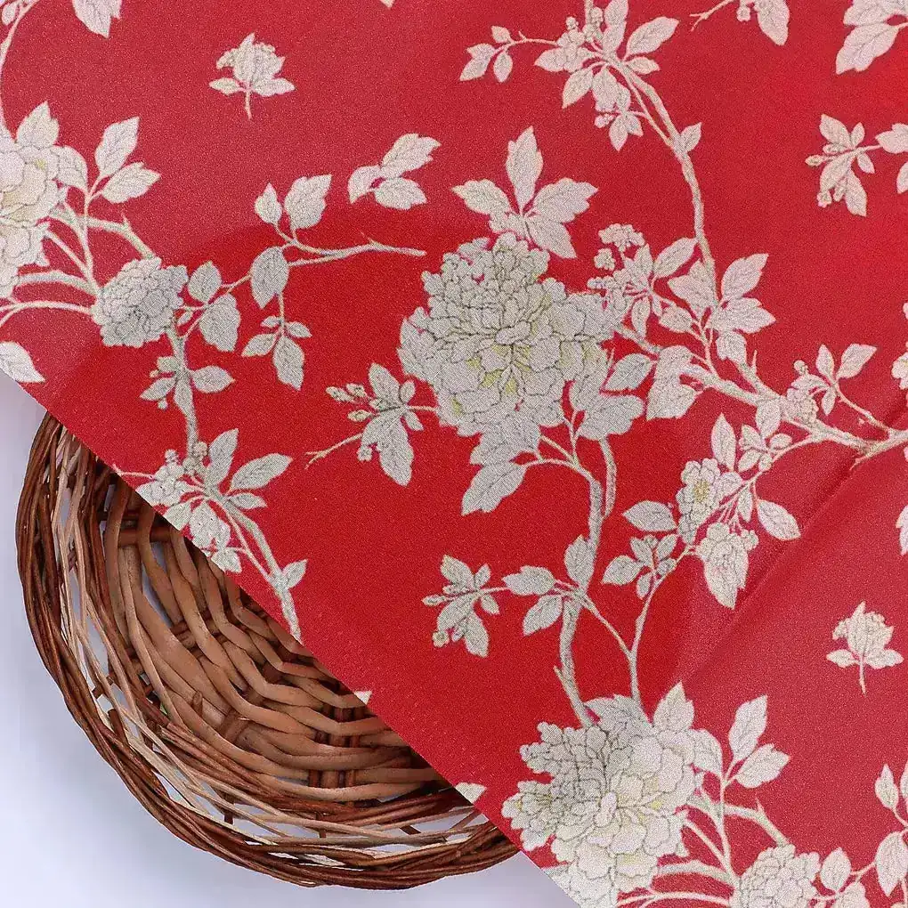 Flower Bunch On Dreamy Orange Digital Printed Fabric  - Crepe - Image 2