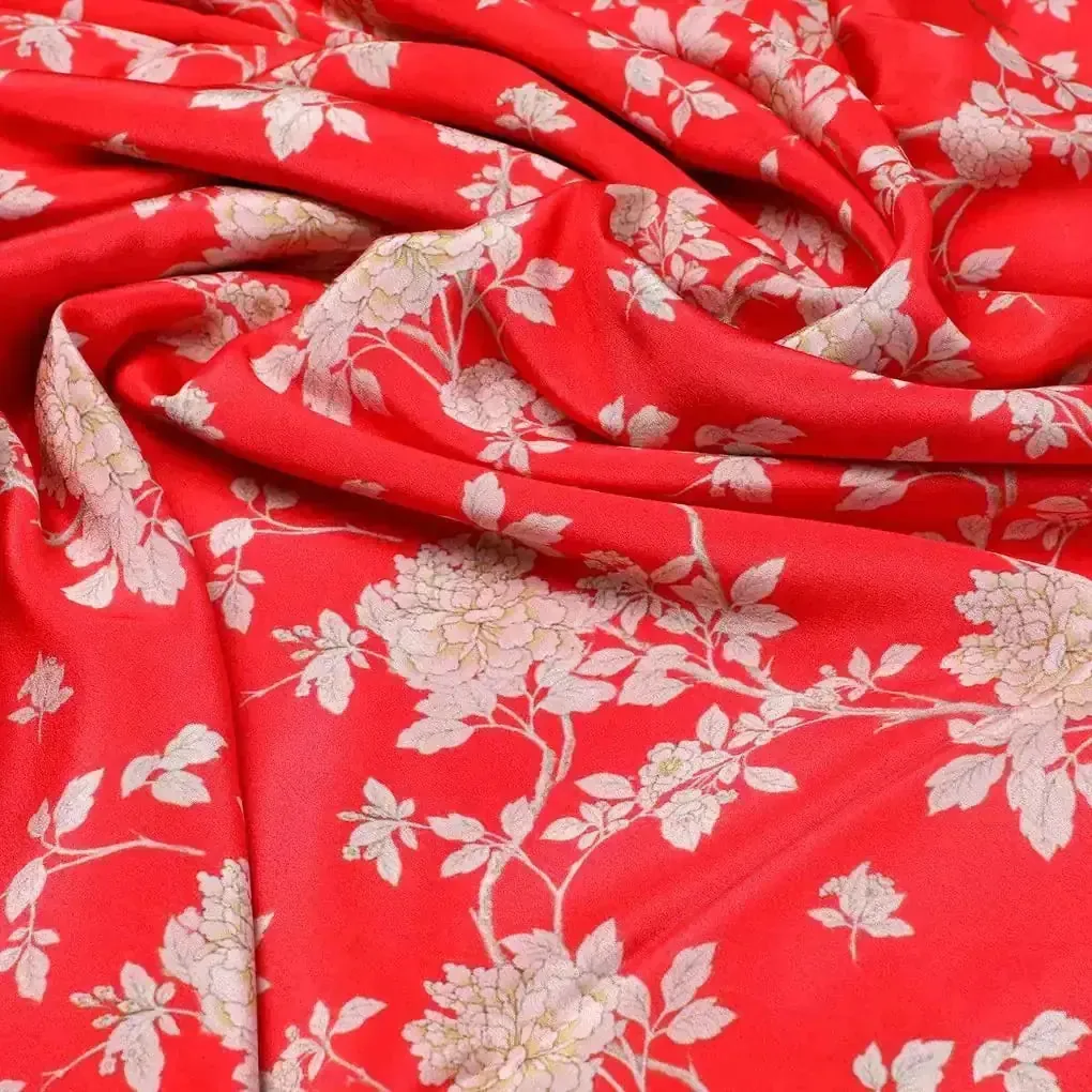 Flower Bunch On Dreamy Orange Digital Printed Fabric  - Crepe - Image 3