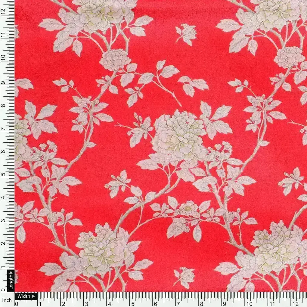 Flower Bunch On Dreamy Orange Digital Printed Fabric  - Crepe - Image 4