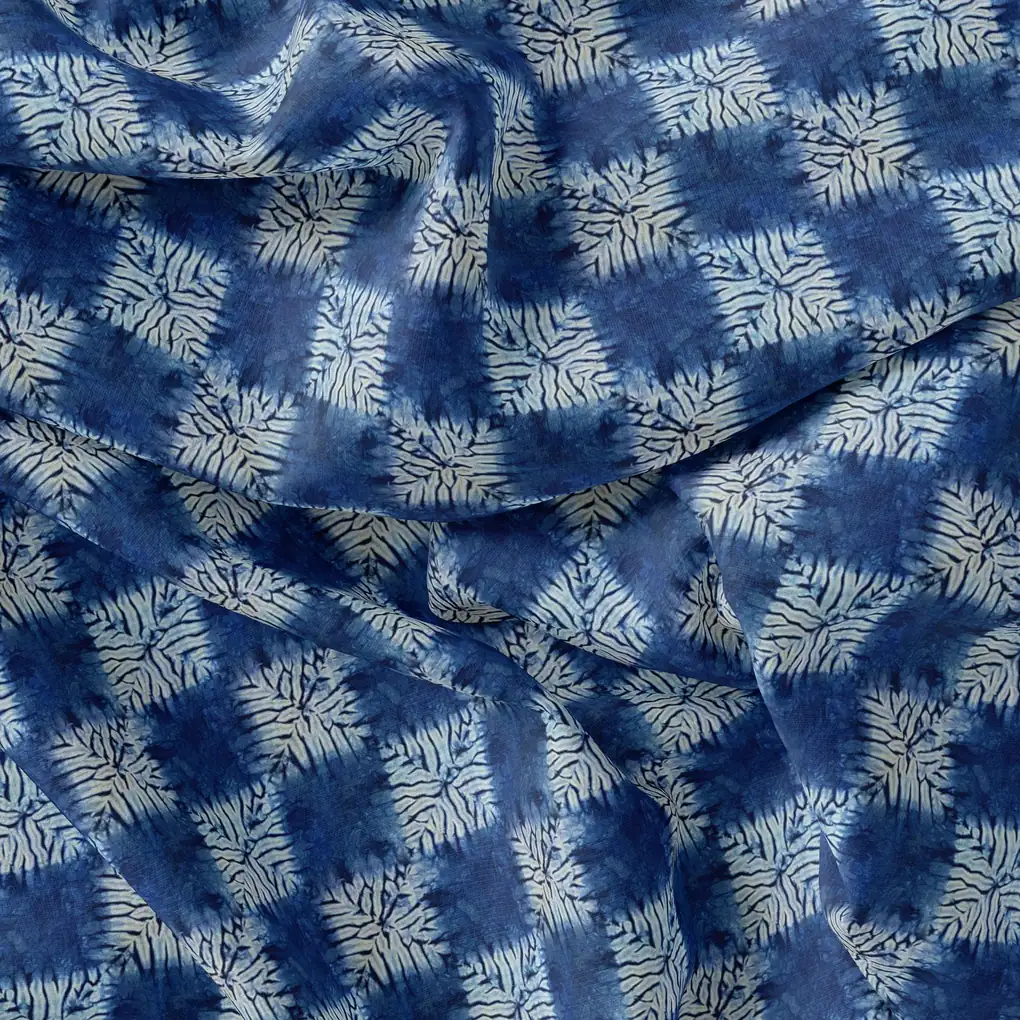 Flower Leaves With Blue Harlequin Digital Printed Fabric - Japan Satin - Image 3