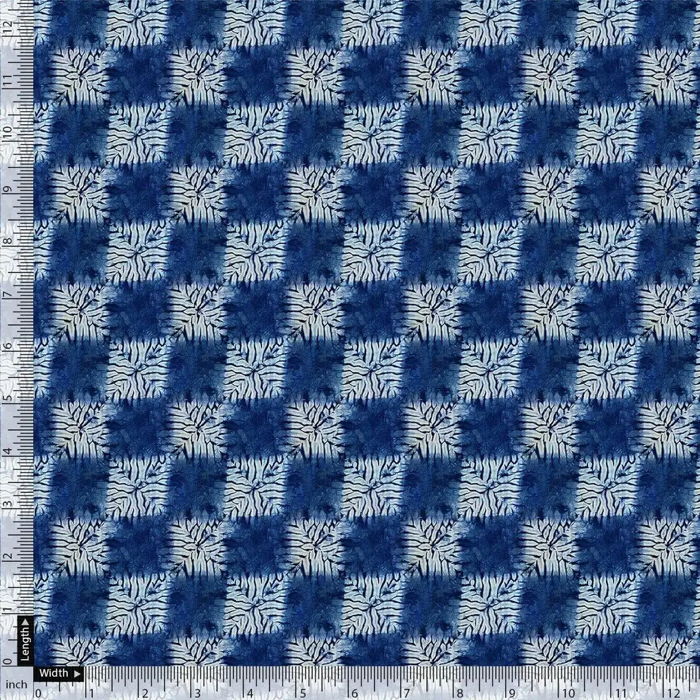 Flower Leaves With Blue Harlequin Digital Printed Fabric - Crepe - Image 4