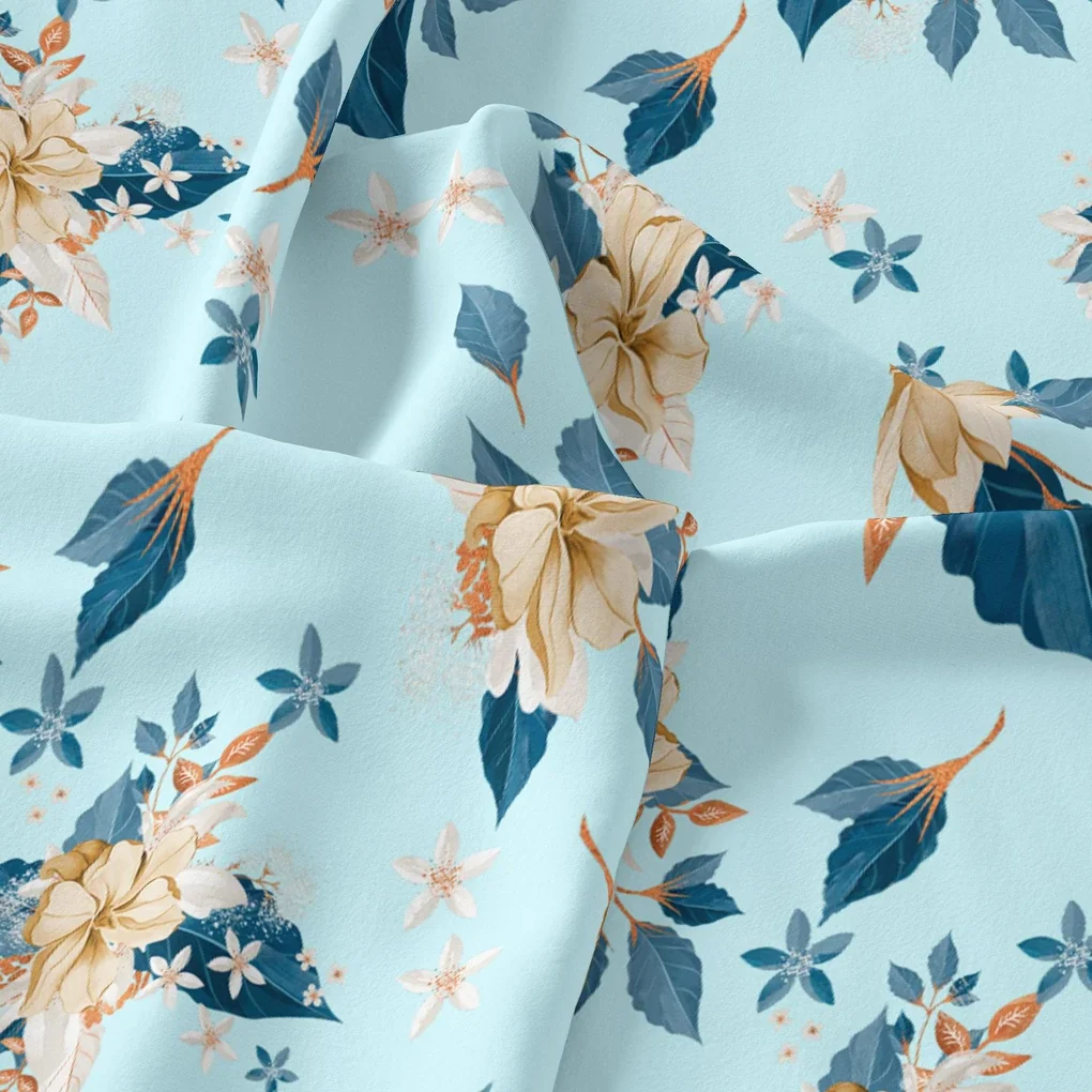 Flower On Ocean Blue Digital Printed Fabric - Image 3