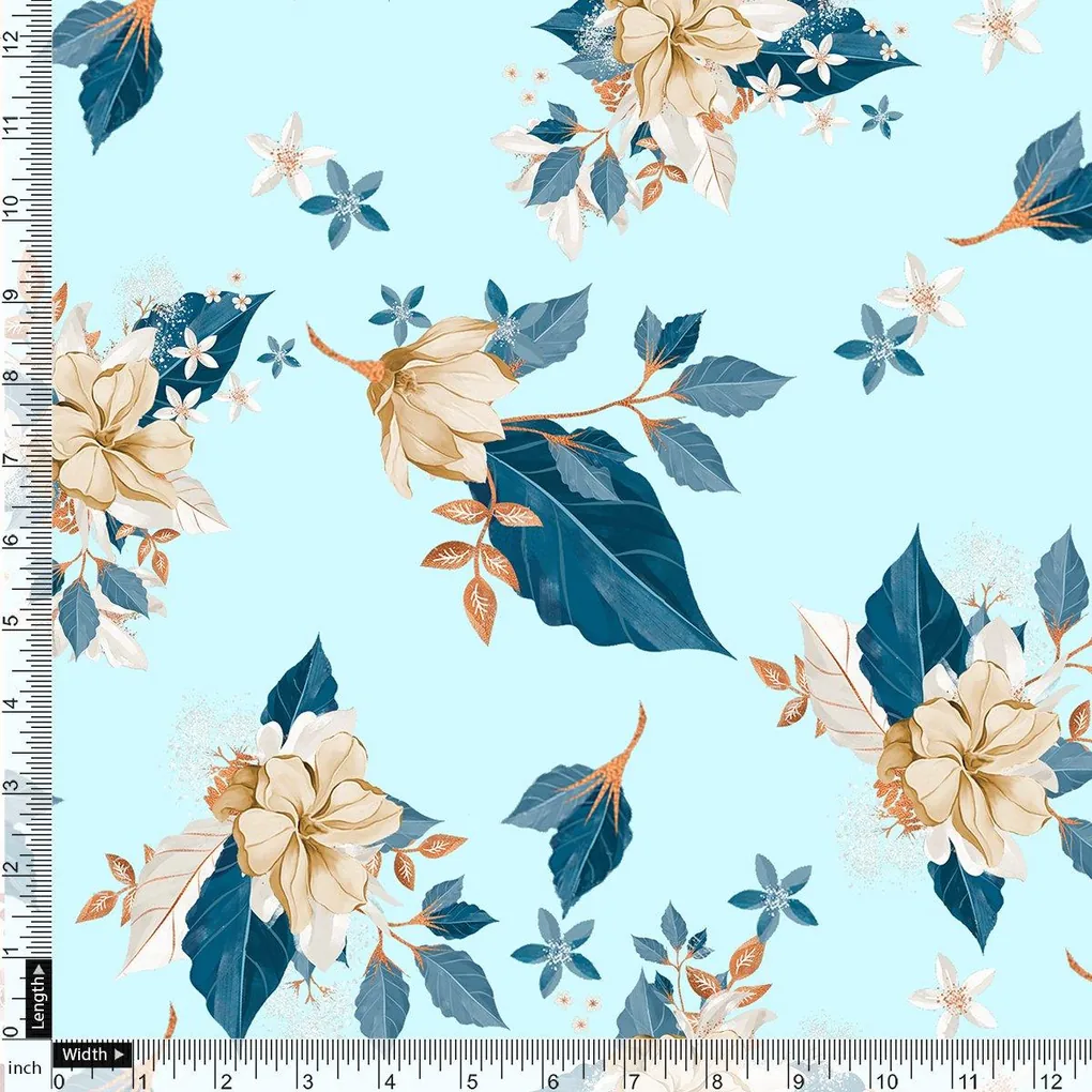 Flower On Ocean Blue Digital Printed Fabric - Image 4