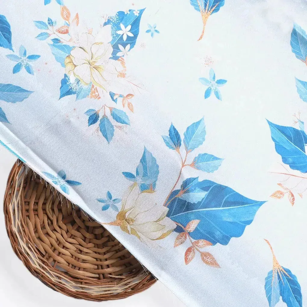 Flower On Ocean Blue Digital Printed Fabric - Japan Satin - Image 2