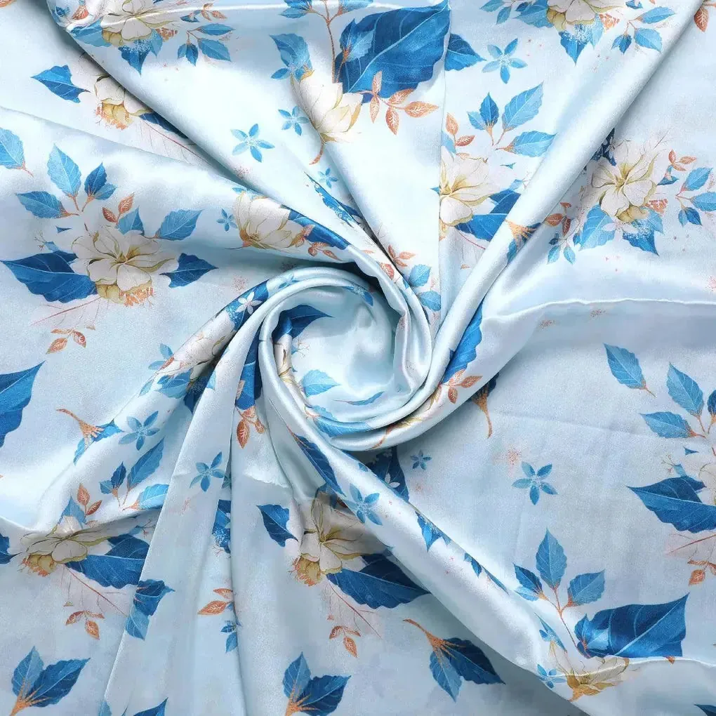 Flower On Ocean Blue Digital Printed Fabric - Japan Satin - Image 3
