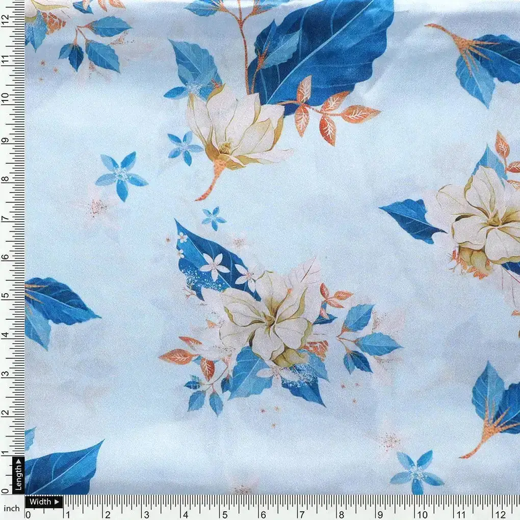 Flower On Ocean Blue Digital Printed Fabric - Japan Satin - Image 4
