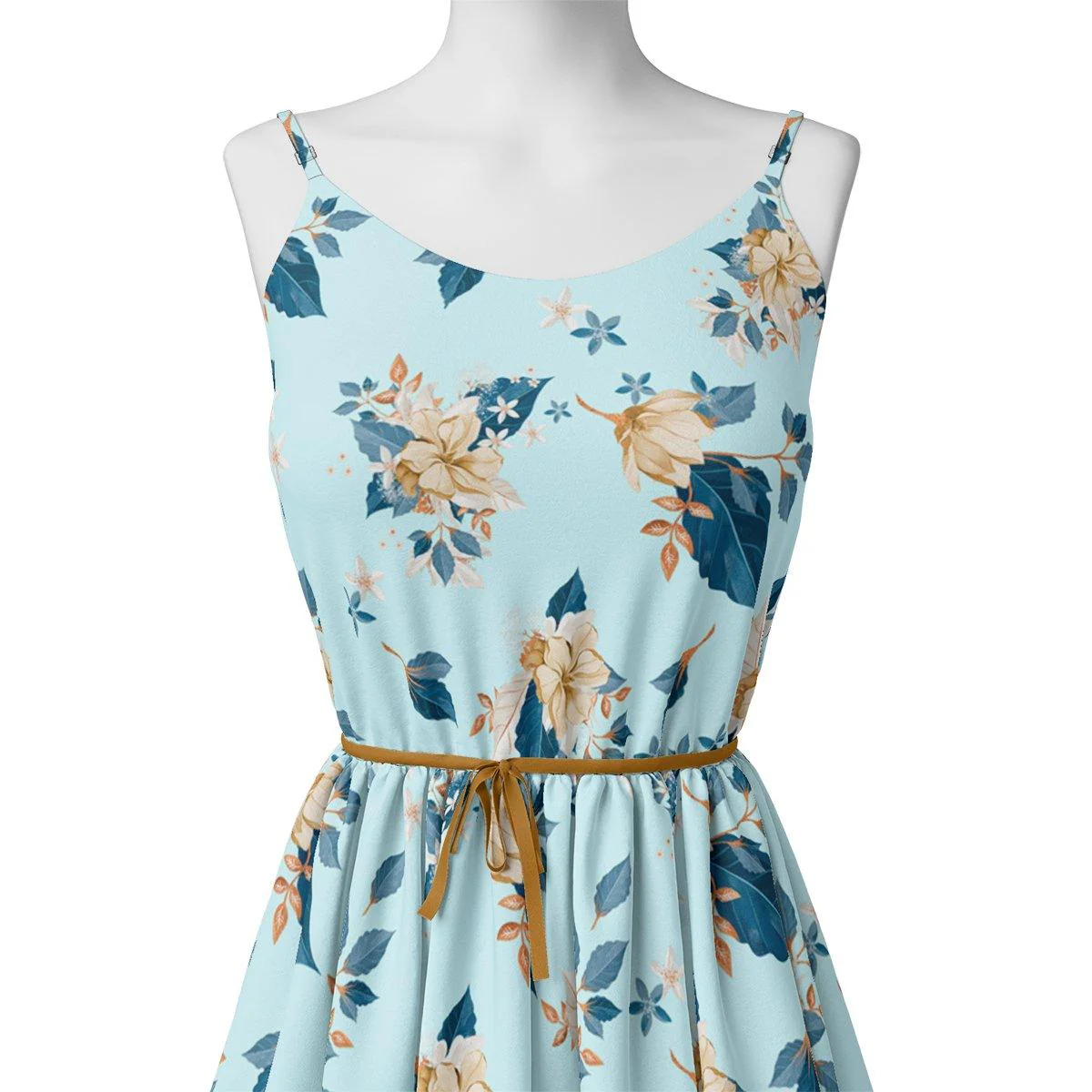Flower On Ocean Blue Digital Printed Fabric - Kora Silk - Image 2