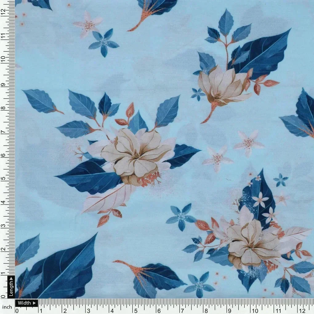 Flower On Ocean Blue Digital Printed Fabric - Muslin - Image 4