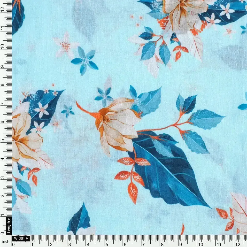 Flower On Ocean Blue Digital Printed Fabric - Pure Cotton - Image 4