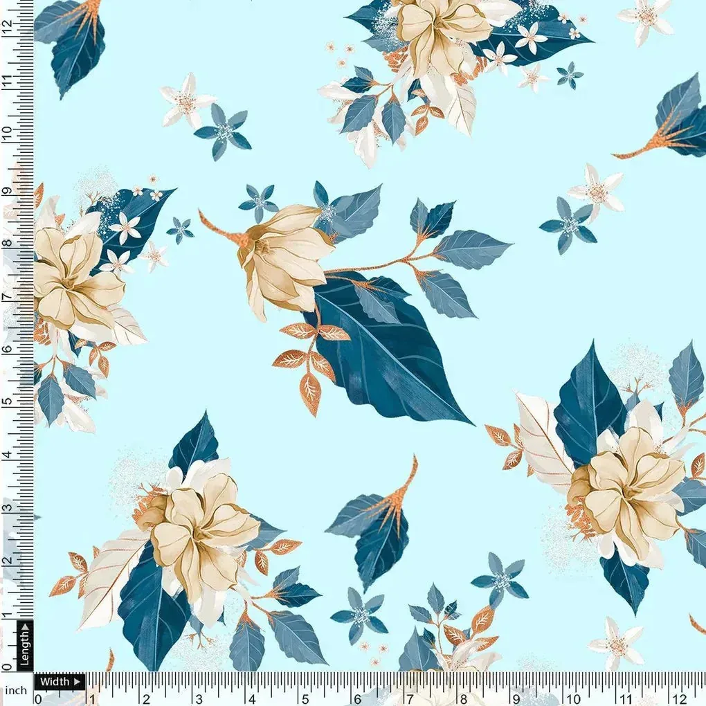 Flower On Ocean Blue Digital Printed Fabric - Pure Georgette - Image 4