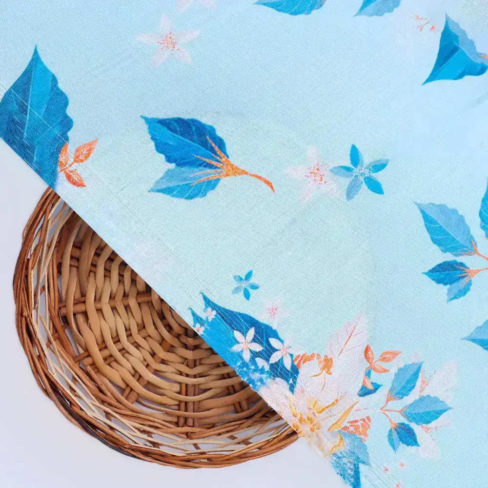 Flower On Ocean Blue Digital Printed Fabric - Pure Muslin - Image 3