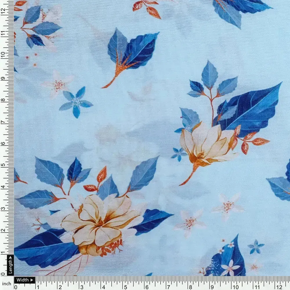 Flower On Ocean Blue Digital Printed Fabric - Pure Muslin - Image 4
