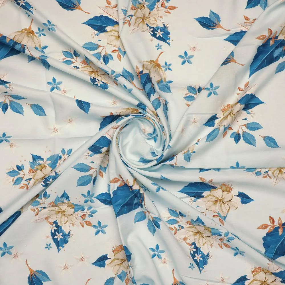 Flower On Ocean Blue Digital Printed Fabric - Rayon - Image 2