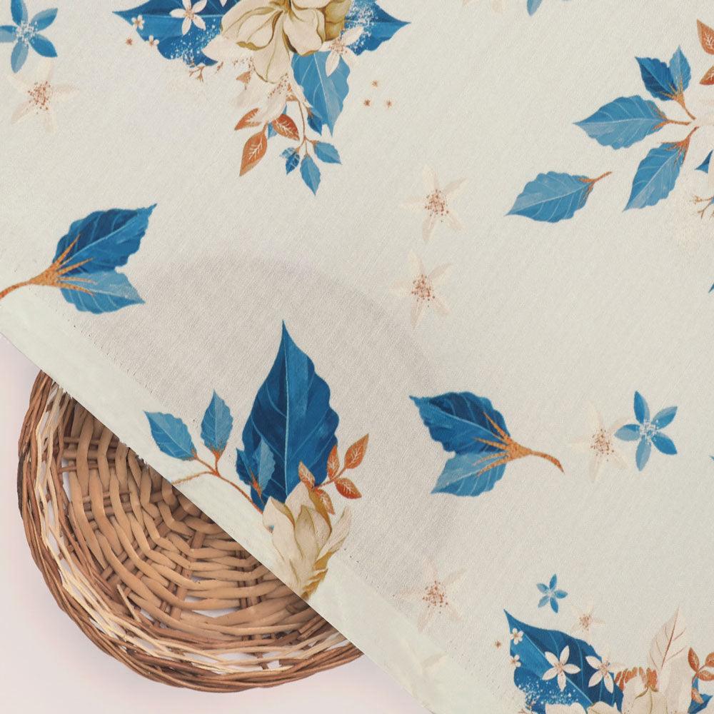 Flower On Ocean Blue Digital Printed Fabric - Rayon - Image 3