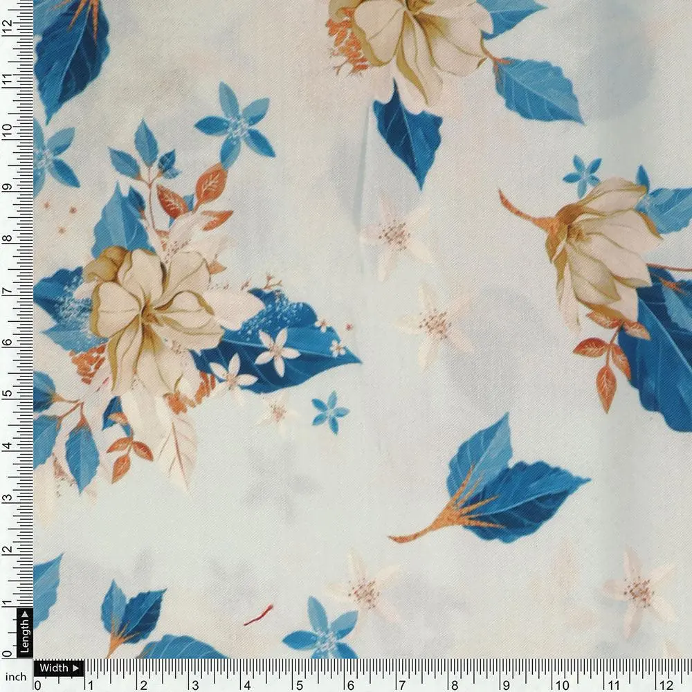 Flower On Ocean Blue Digital Printed Fabric - Rayon - Image 4