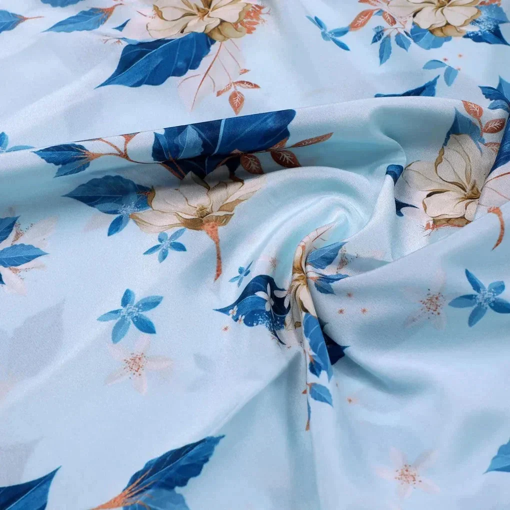 Flower On Ocean Blue Digital Printed Fabric - Crepe - Image 3