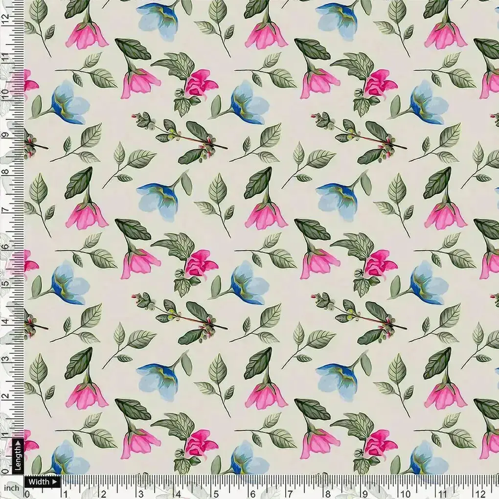 Flower With Olive Leaf Digital Printed Fabric - Japan Satin - Image 4