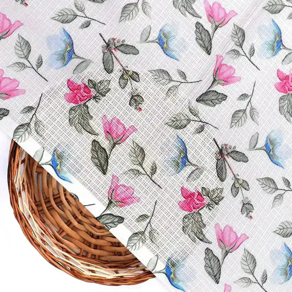 Flower With Olive Leaf Digital Printed Fabric - Kota Doria - Image 2