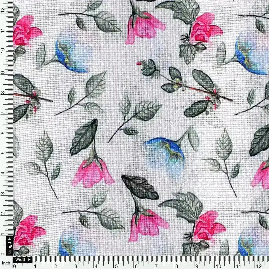 Flower With Olive Leaf Digital Printed Fabric - Kota Doria - Image 4