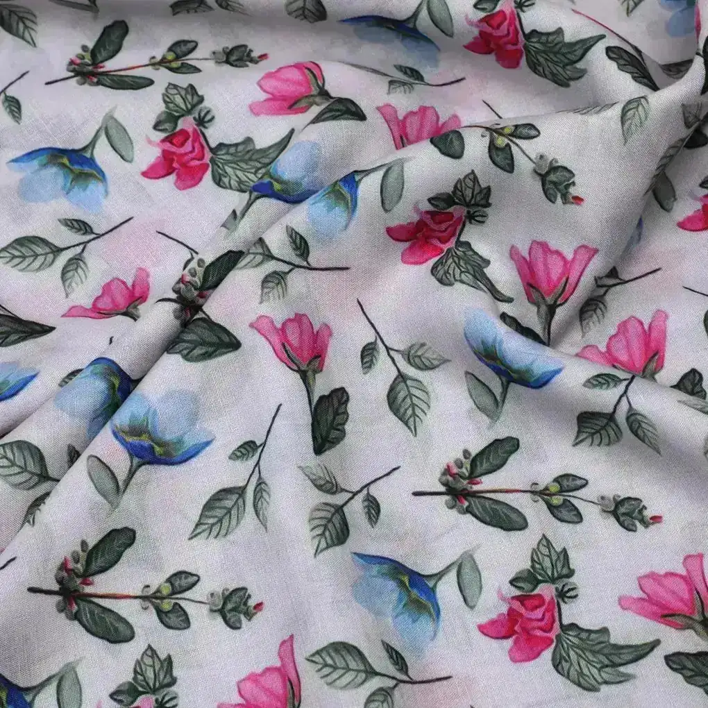 Flower With Olive Leaf Digital Printed Fabric - Muslin - Image 2