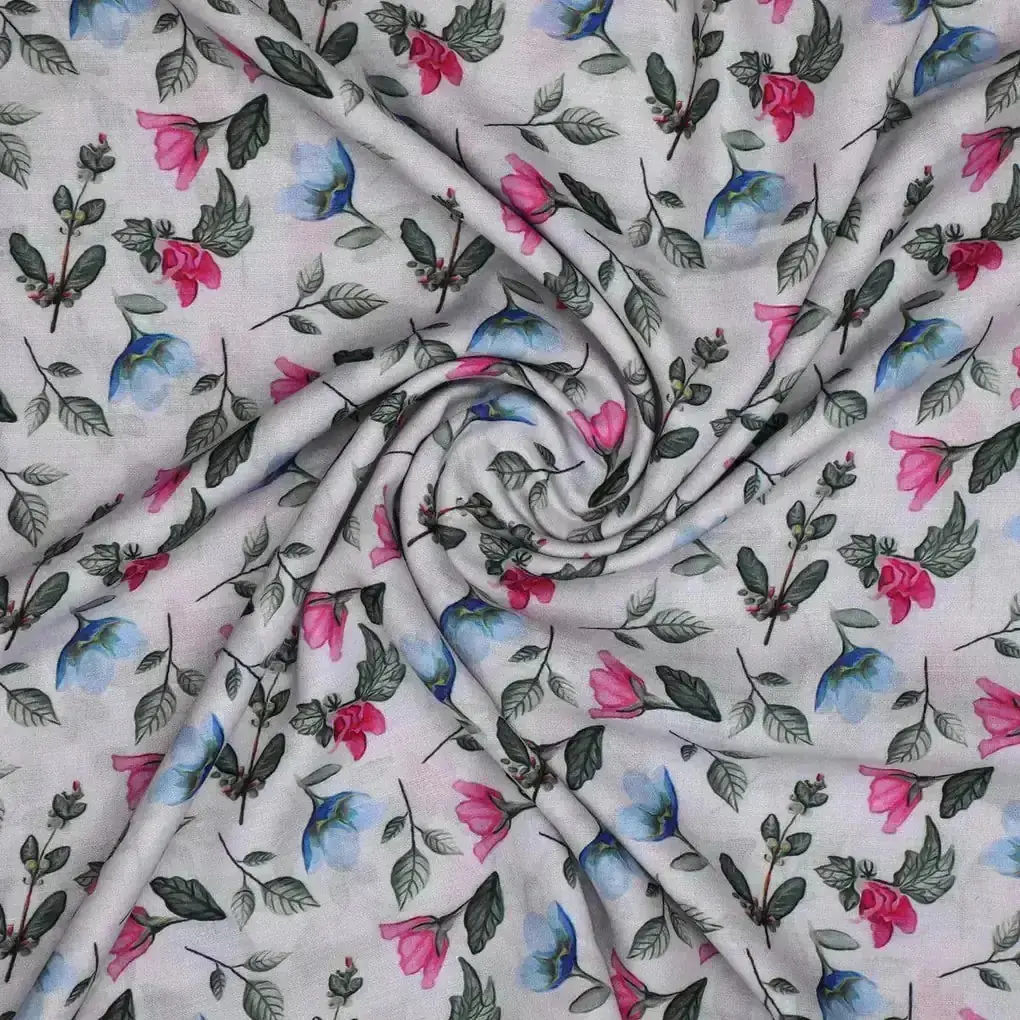 Flower With Olive Leaf Digital Printed Fabric - Muslin - Image 3