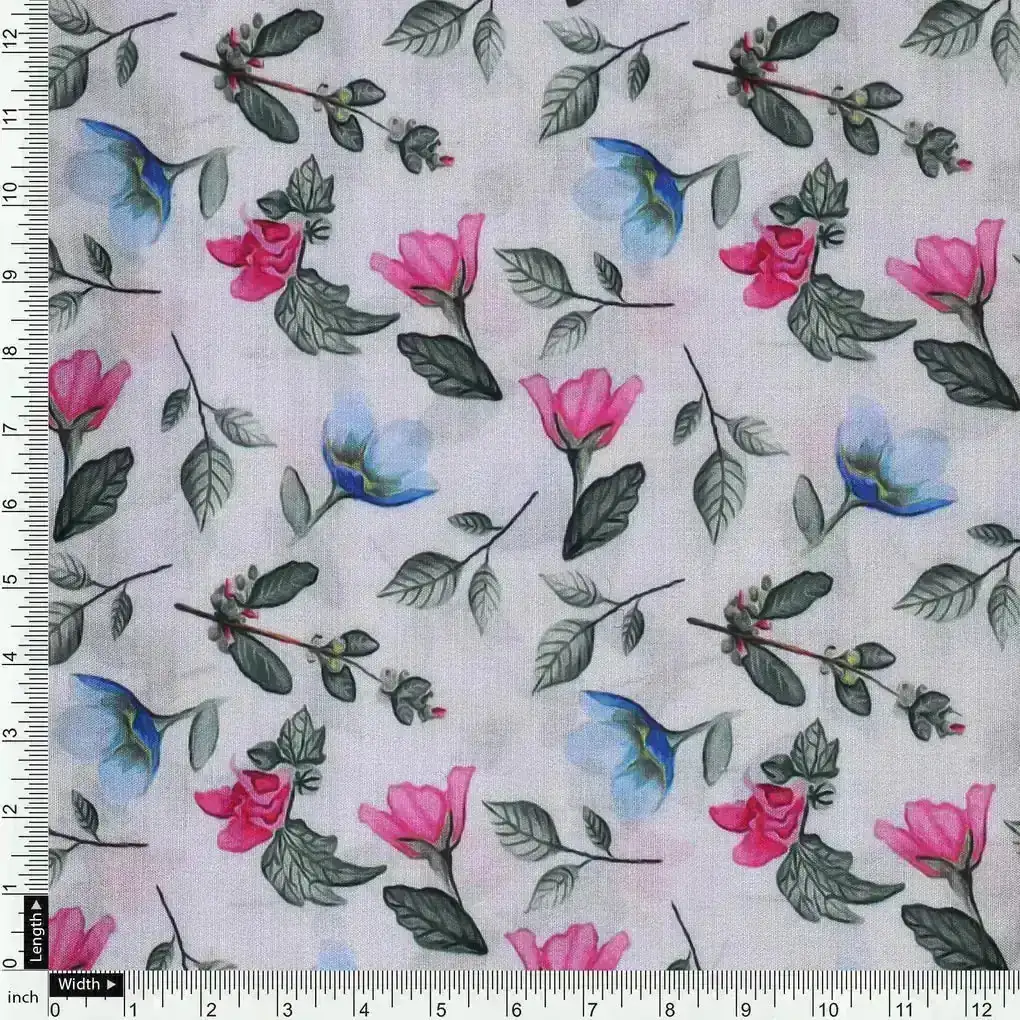 Flower With Olive Leaf Digital Printed Fabric - Muslin - Image 4
