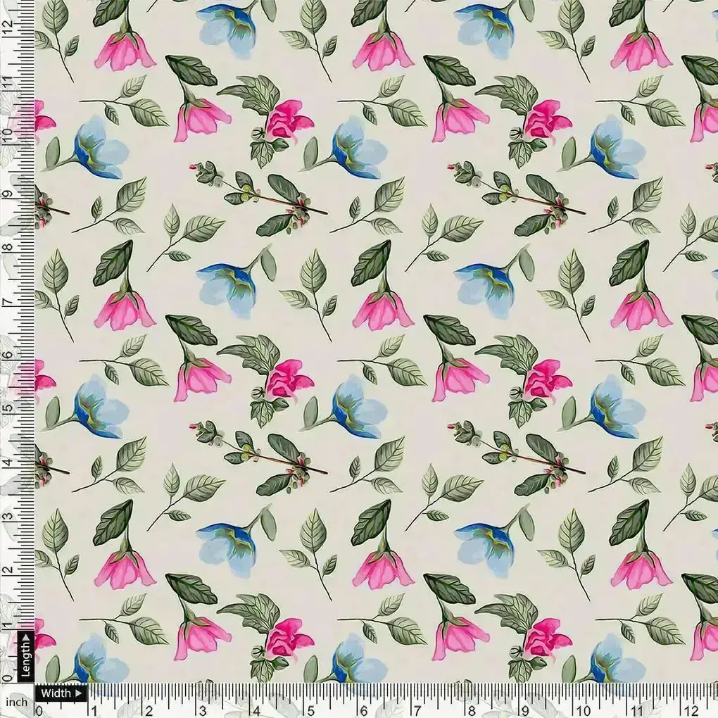 Flower With Olive Leaf Digital Printed Fabric - Pure Cotton - Image 4