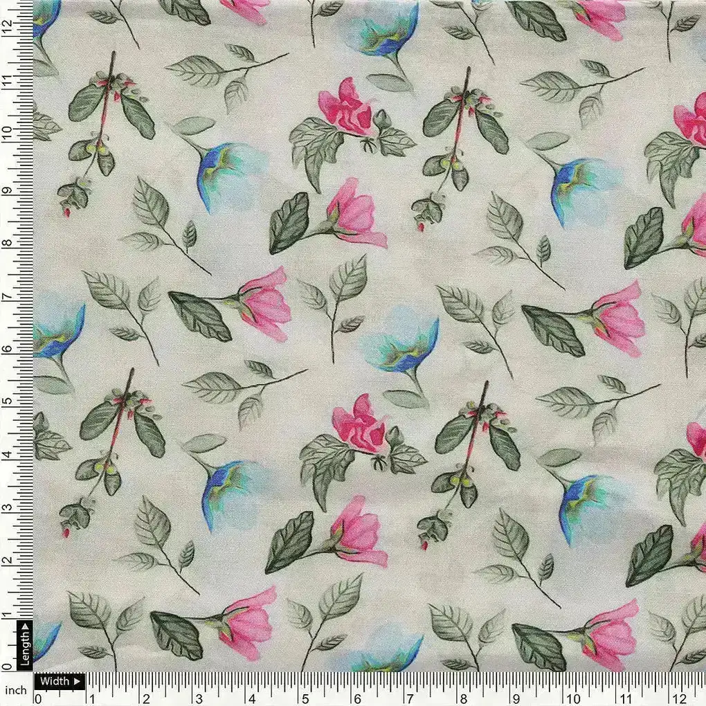 Flower With Olive Leaf Digital Printed Fabric - Pure Muslin - Image 4