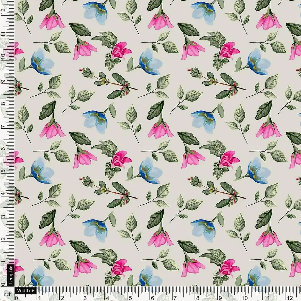 Flower With Olive Leaf Digital Printed Fabric - Rayon - Image 4