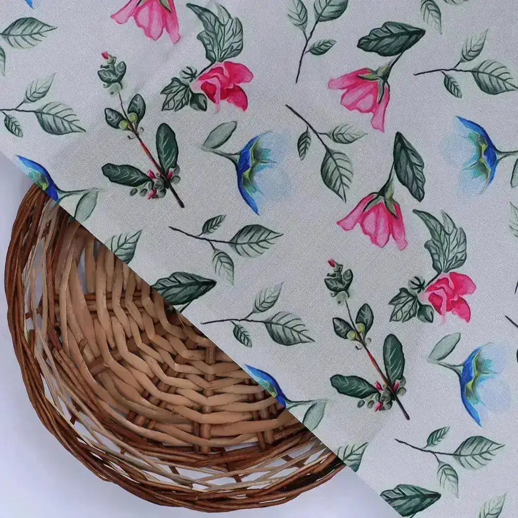Flower With Olive Leaf Digital Printed Fabric - Crepe - Image 2