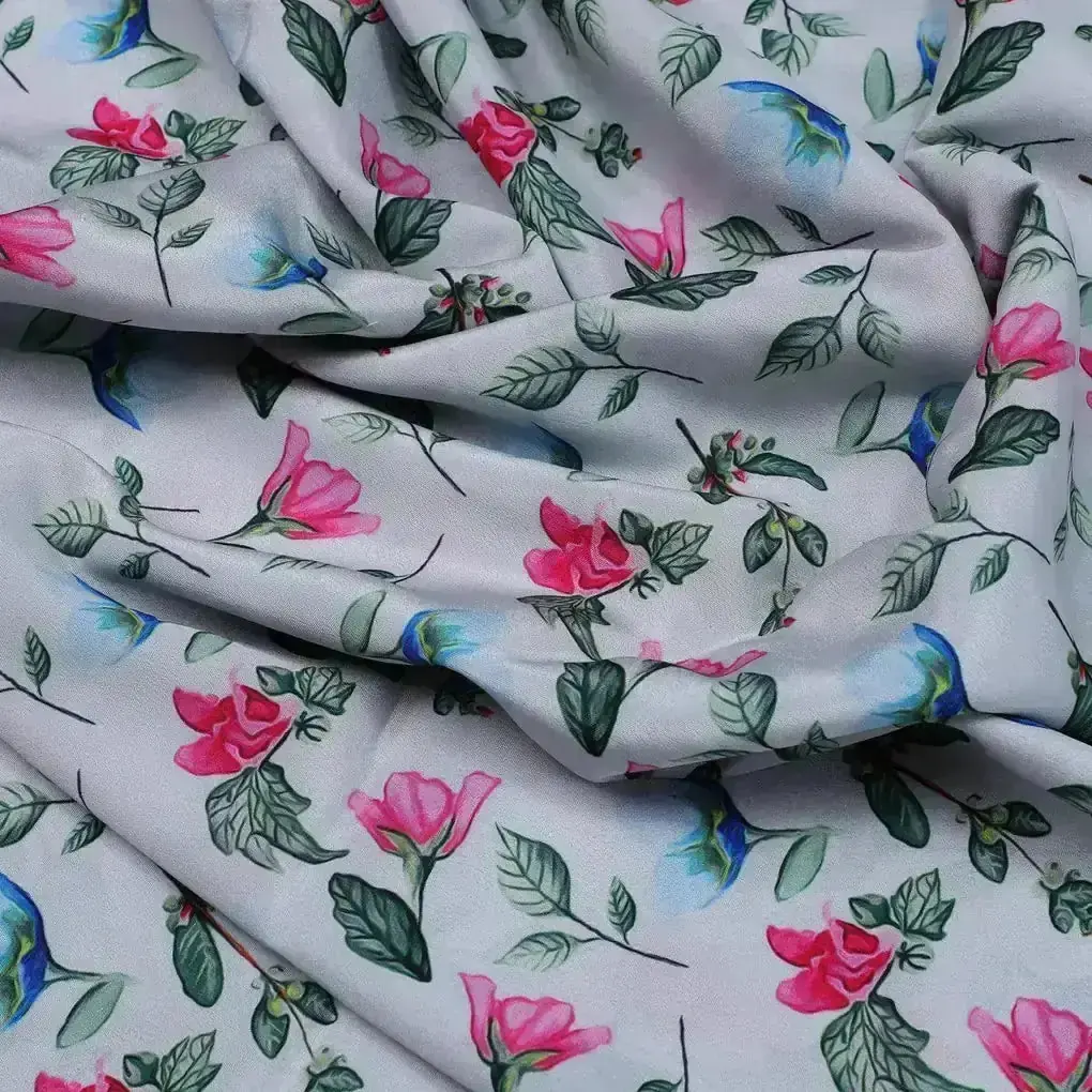 Flower With Olive Leaf Digital Printed Fabric - Crepe - Image 3