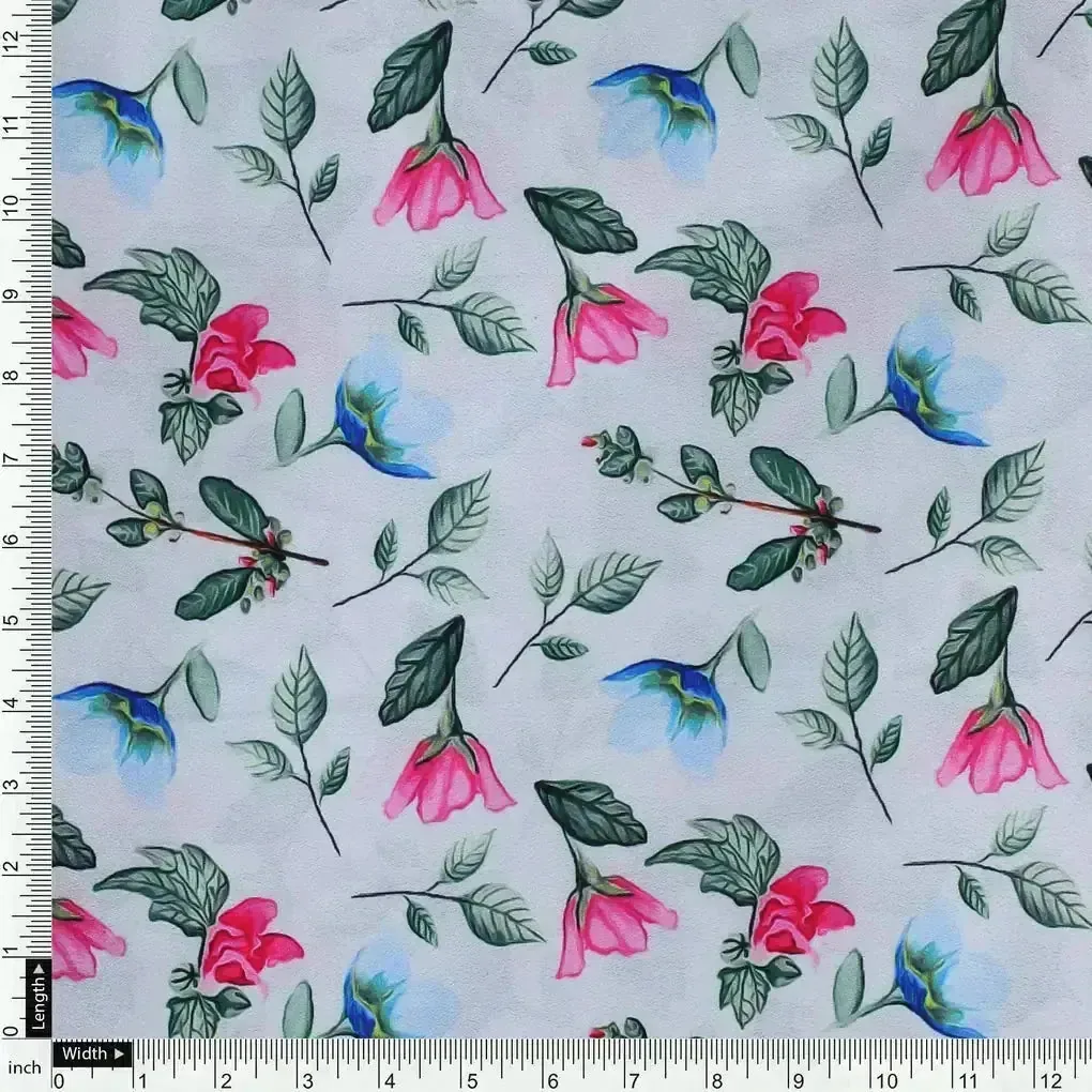 Flower With Olive Leaf Digital Printed Fabric - Crepe - Image 4