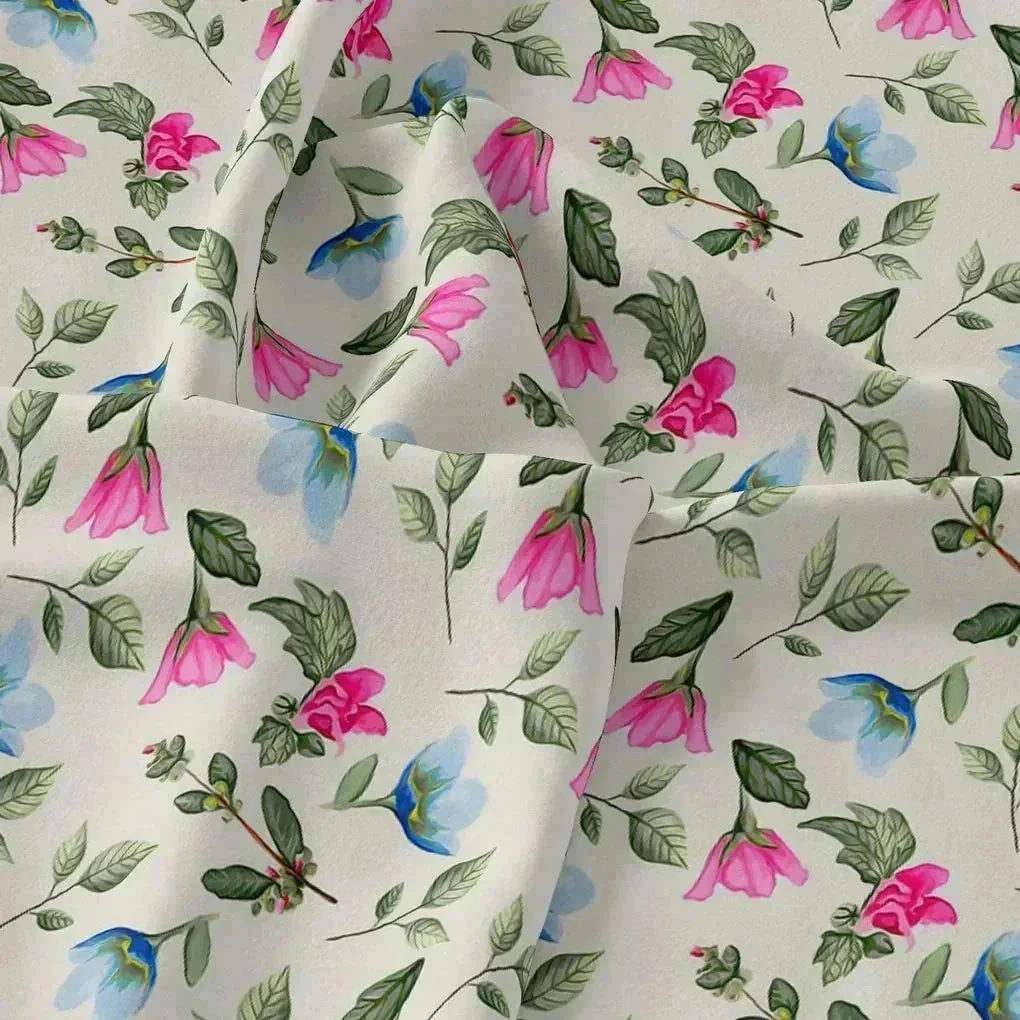 Flower With Olive Leaf Digital Printed Fabric - Upada Silk - Image 3