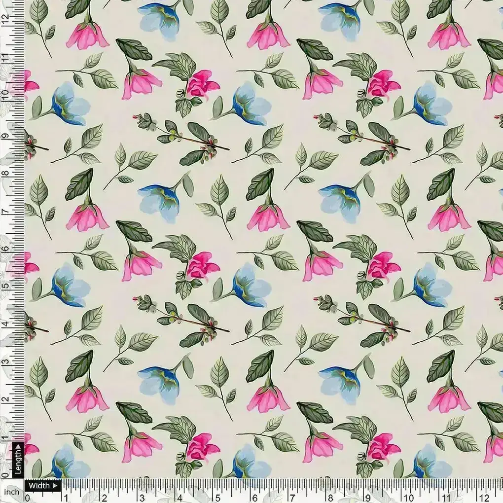 Flower With Olive Leaf Digital Printed Fabric - Upada Silk - Image 4