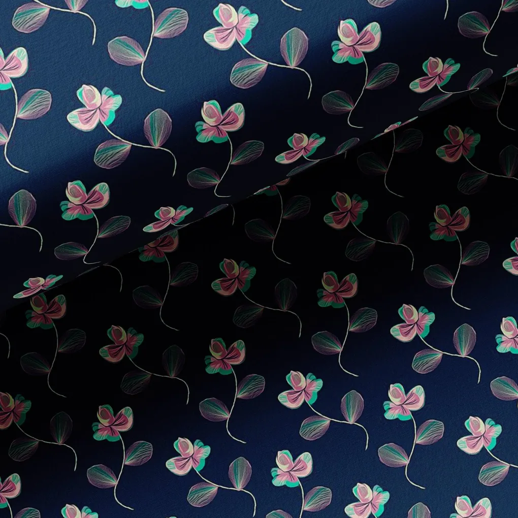 Flowers Floating over Blue Base Digital Printed Fabric - Image 3