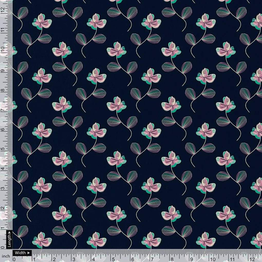 Flowers Floating over Blue Base Digital Printed Fabric - Image 4