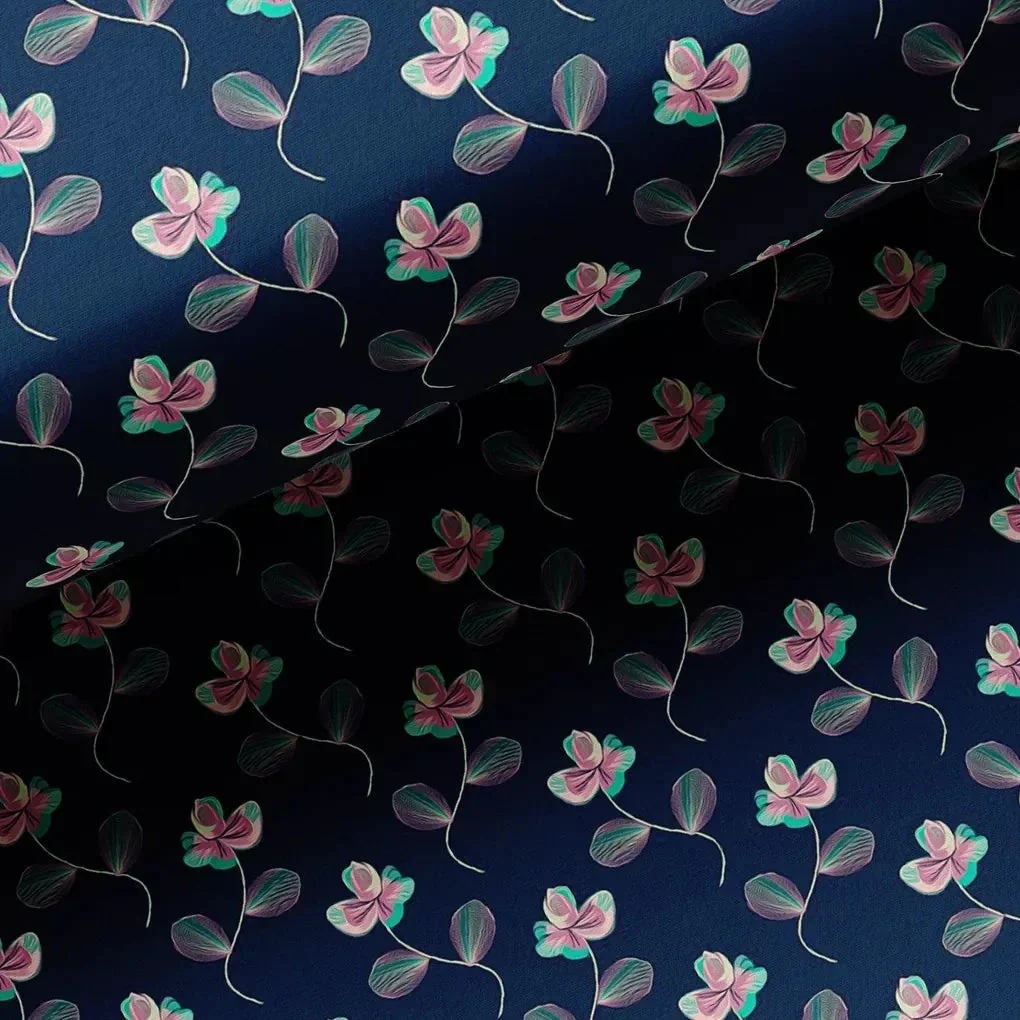 Flowers Floating over Blue Base Digital Printed Fabric - Image 3