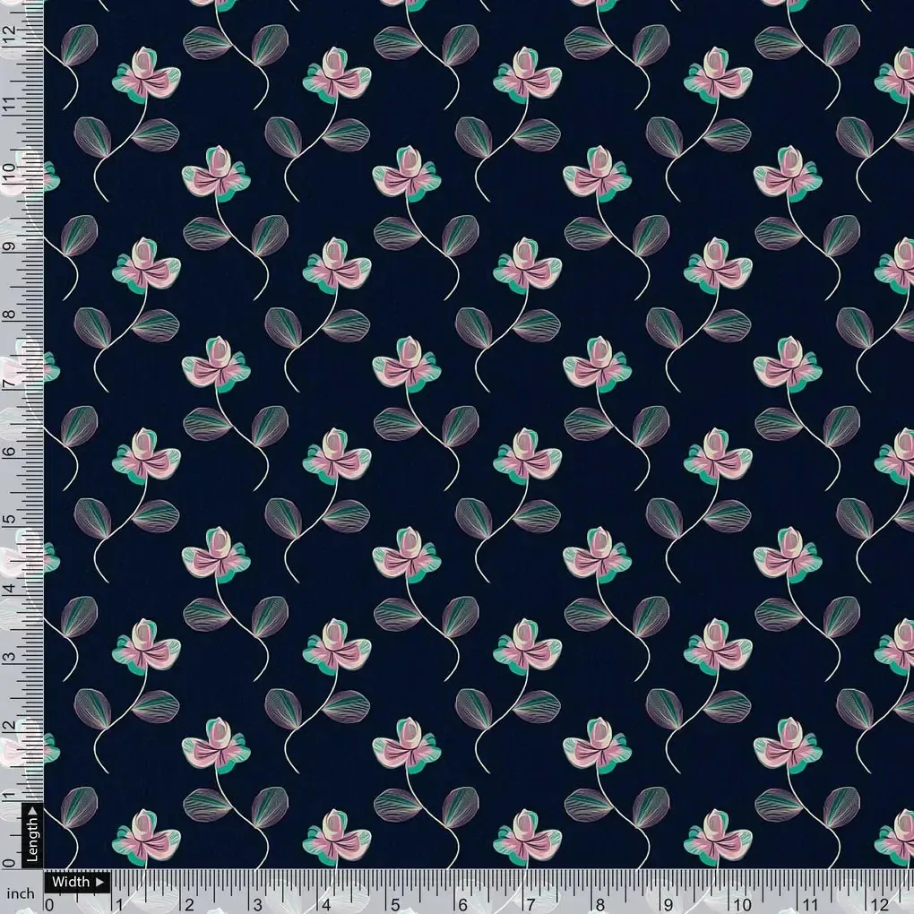 Flowers Floating over Blue Base Digital Printed Fabric - Image 4